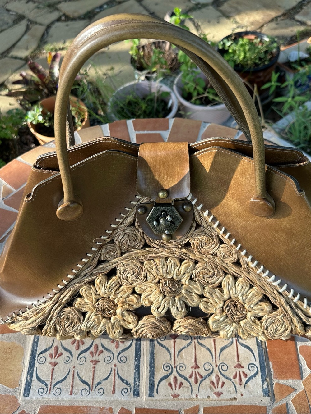 Vintage‎ 1960s Mahler of California Straw & Leather Satchel Bag Boho Mid Century